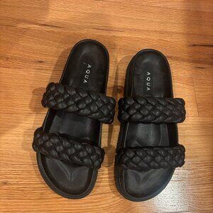 Aqua Braided Slide Sandals in Black